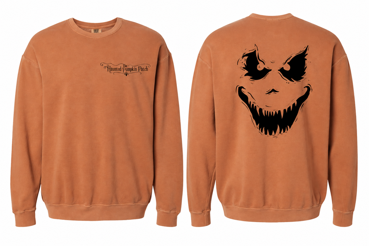 The Haunted Pumpkin Patch Scary Crewneck — Yam front and back