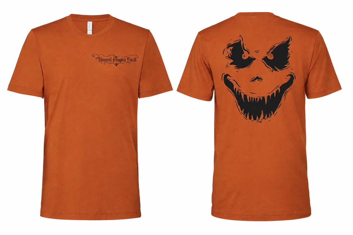 The Haunted Pumpkin Patch Scary T-Shirt — Autumn front and back